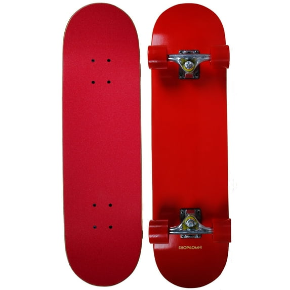 Shop4Omni Complete Full Size Maple Skateboard w Premium Wheels & Matching Grip Tape Red
