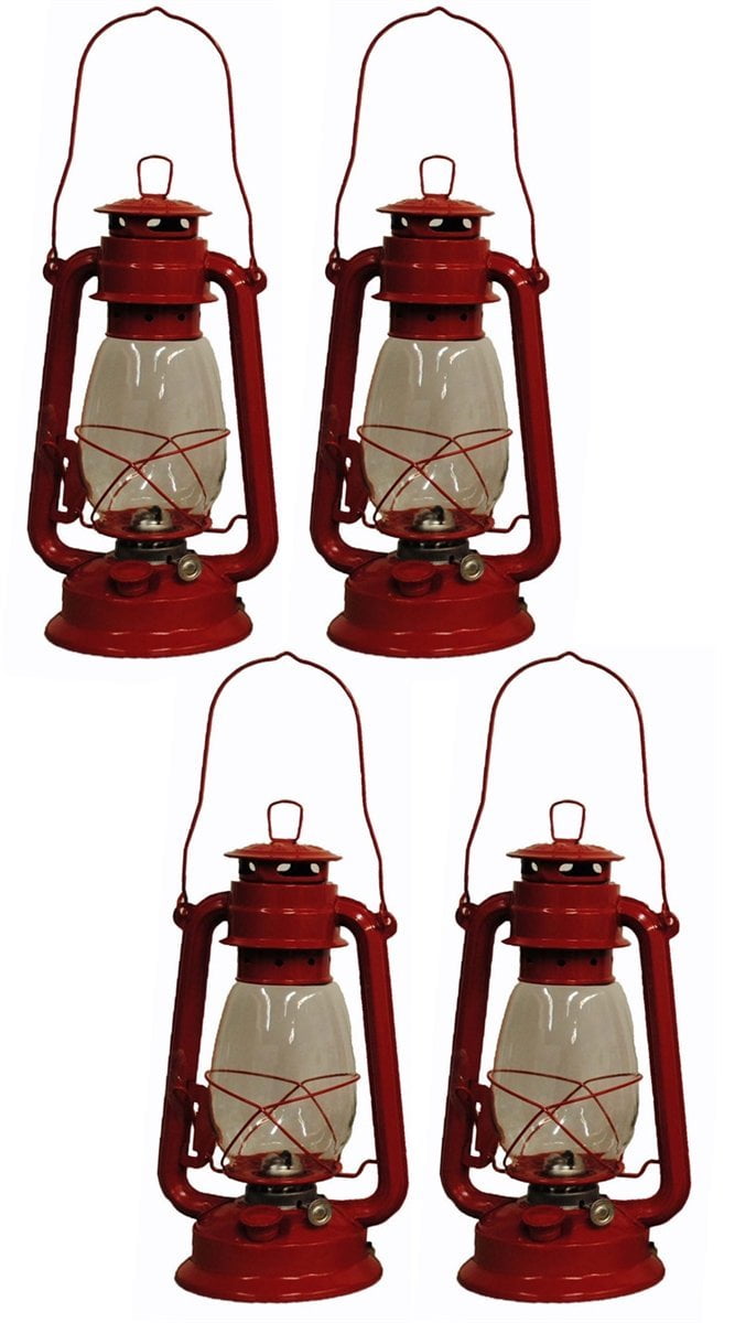 12 in. Large Red Metal Hurricane Oil Lantern Red (Set Of 2)