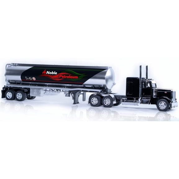 Shop72 1:32 Scale Peterbilt 379 Diecast Trucks Noble Petroleum Oil Tanker Truck – Semi Truck Toy with Trailer -18 Wheeler Toy with Trailer - Gift for Truckers