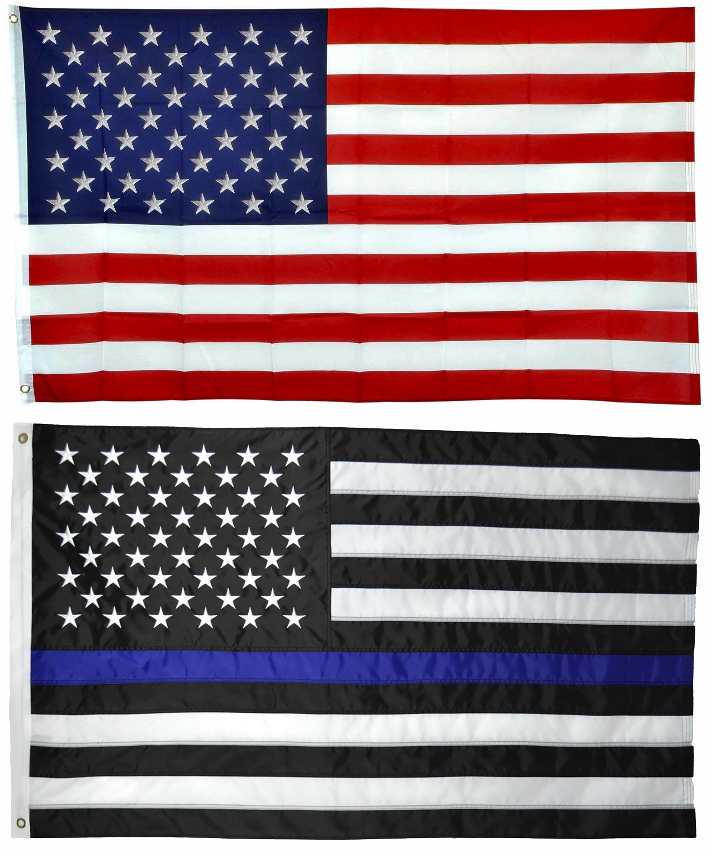 Shop72 Set of Thin Blue Line American Flags For Outside, and 3x5 American Flag, Outdoor and Indoor, Allegiance to USA, Garden Banner Made Heavy Duty, Bandera De Estados Unidos