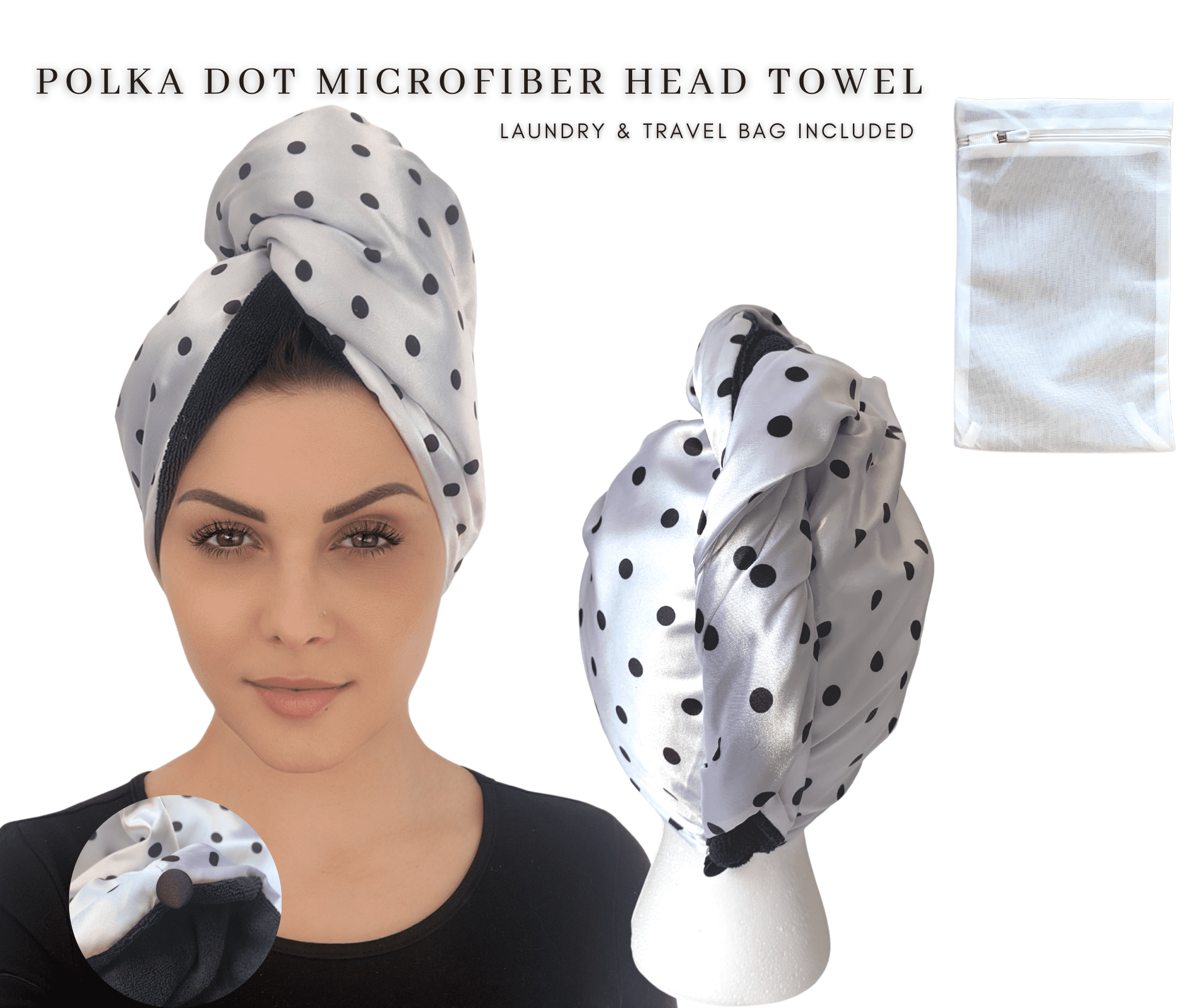 Satin Microfiber Hair Towel Wrap Set Absorbent Gentle Travel Bag Women NFliving LuxeSatin Hair Towel Set- Satin Microfiber Hair  main image 2