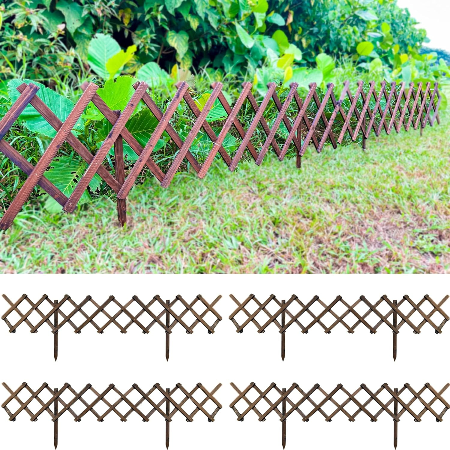 Shoplala Garden Fence - 4 Pack, Total 24ft (l) Wooden Lattice Flower 