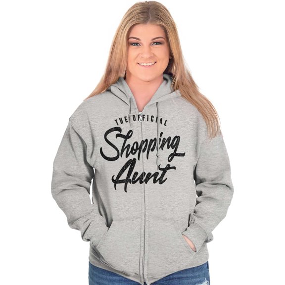 Shopaholic Aunt Cute Cool Fun Auntie Womens Plus Size Graphic Zipper Hoodie Brisco Brands 5X