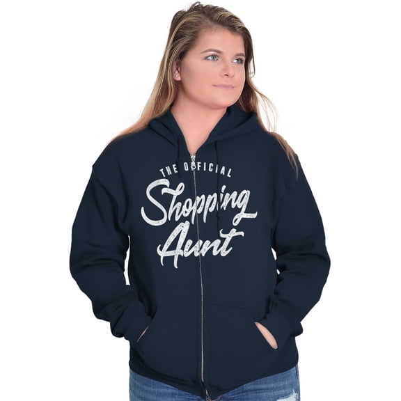 Shopaholic Aunt Cute Cool Fun Auntie Women Plus Size Zipper Hoodie Brisco Brands 2X