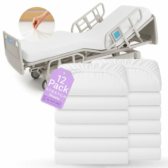 Shopbedding Fitted Hospital Bed Sheets All-Around Elastic Knitted Bed Sheet Set, 12-Pack