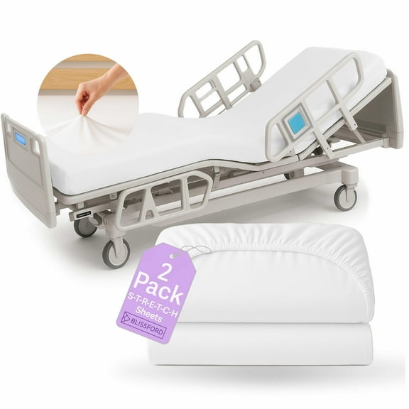 2 Pack Fitted Hospital Bed Sheets with Elastic All Around for a Perfect Fit - Cotton Rich Soft Knitted Jersey Sheet, 36” x 84” x 12”
