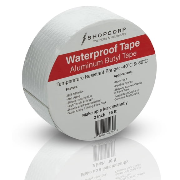 Shopcorp Waterproof Silver Aluminum Butyl Multi-Purpose Tape – Silver Heavy Duty High Heat Professional Foil for Sealing, Patching and Repairing Cracks in Tiles, Ducts and Metal (2 in x 16 ft, 1 Unit)