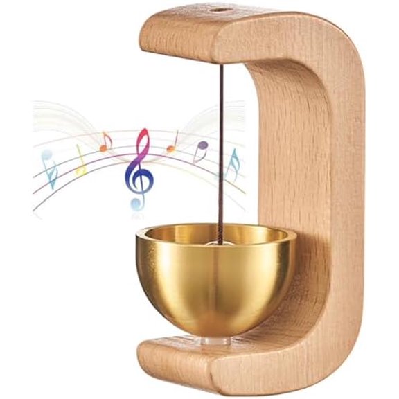 Shopkeepers Bell for Door Opening Magnetic Wood Doorbell with Brass Bell Door Chime for Entrance, Wall, Store, Wardrobe, Fridge Beech,Small - C Shaped