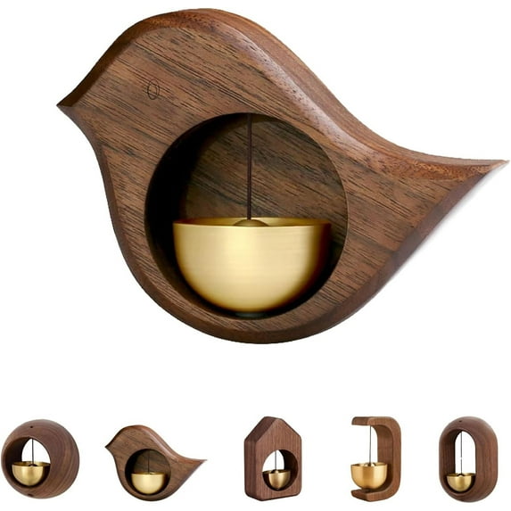 Shopkeepers Bell for Door Opening, Magnetic Walnut Wood Doorbell with Brass Bell