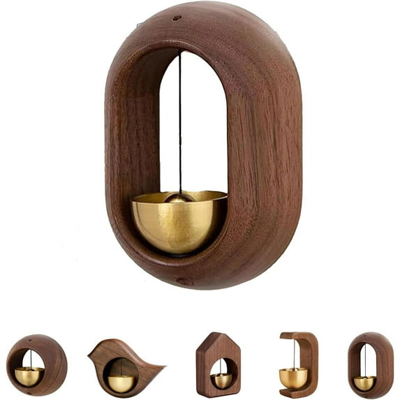 Shopkeepers Bell for Door Opening, Magnetic Walnut Wood Doorbell with Brass Bell