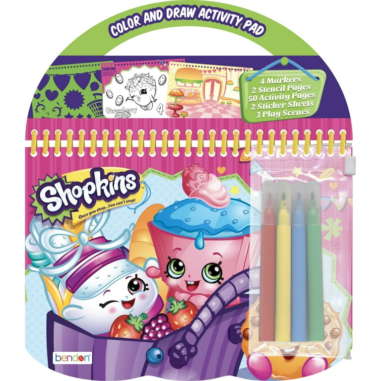 Shopkins Color and Draw Activity Pad w Markers Stickers Ages 3 Walmart