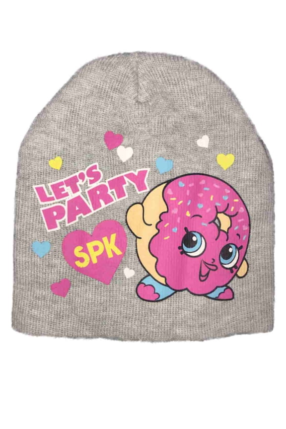 Girls Gray D'Lish Donut "Let's Party" Knit Beanie Stocking Hat