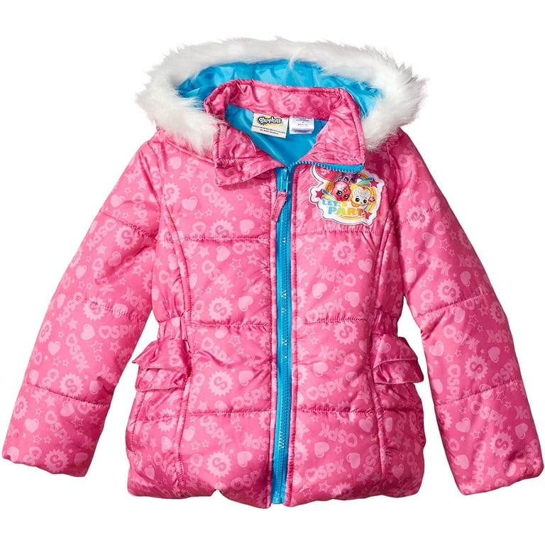 Shopkins Girls Puffer Jacket Hooded Winter Coat 4 6X Hot Pink