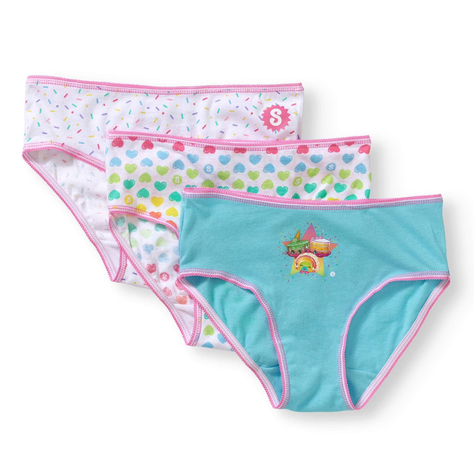Shopkins, Girls Underwear,3 Pack Rainbow Pink Brief Panties (Little Girls &  Big Girls)