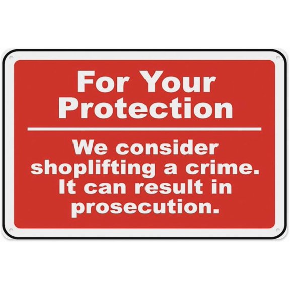 Shoplifting Is A Crime Sign, Aluminum Tin Warning Signs for Home Outdoor Garden 8"x12", Durable Weatherproof Security Sign for Entry