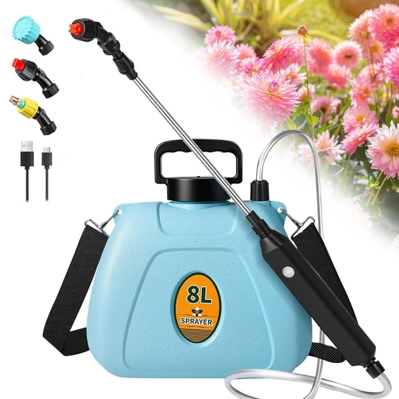 Shopmall 2.1 Gallon Battery Powered Backpack Sprayer Electric Garden Lawn Sprayer with Telescopic Wand & 3 Nozzles for Lawn, Weed Control, Pest Spraying, Blue