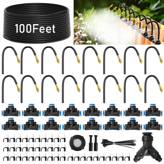 Shopmall 360° Drip Irrigation System 100Ft Adjustable Garden Irrigation ...