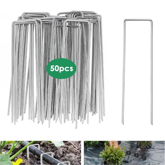 Shopmall 50Pcs Galvanized U-Shaped Garden Nails Rust-Resistant Landscape Staples Garden Stakes Staples Pins Fit for Securing Weed Barrier Fabric Landscape Ground Cover Lawn