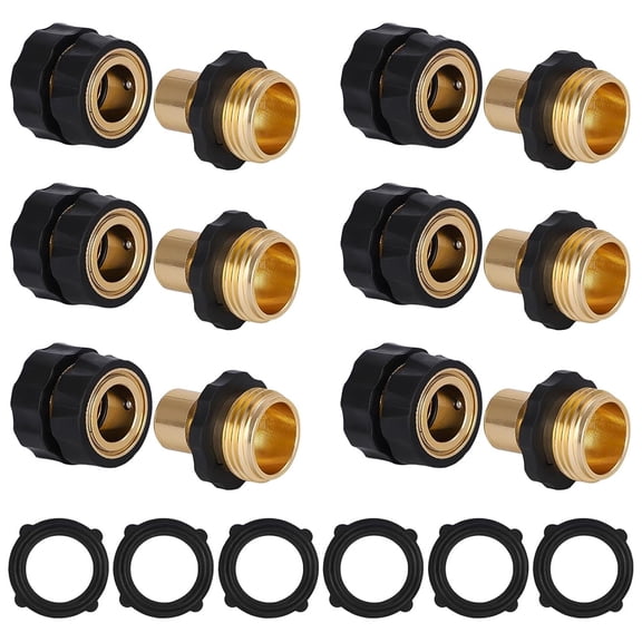 Shopmall 6 Pcs Brass Garden Hose Quick Connector， No-Leak 3/4 Inch Thread Garden Quick Connect Kit, Male and Female Attachment Quick Release Water Hose Adapter for Washing, Watering