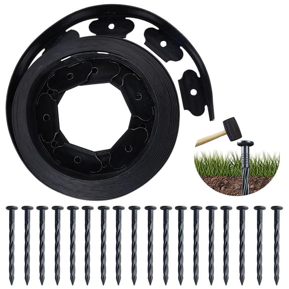 Shopmall Garden Landscape Edging 2 Inch Tall | 20 FT with 18 PCS Spikes, No Dig Plastic Lawn Edging Border for Landscaping, Flower Gardens, Yard (Black)