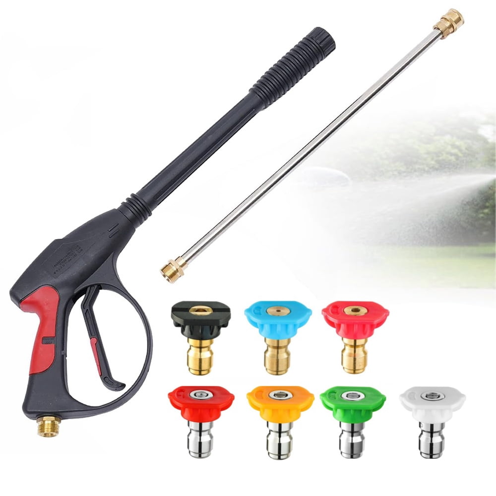 Pistola de hidrolavadora 4000 PSI con varilla de extensión, mango de hidrolavadora de alta potencia con M22-14mm, pistola de rociado para lavado de autos + tubo de extensión + kit de 7 boquillas