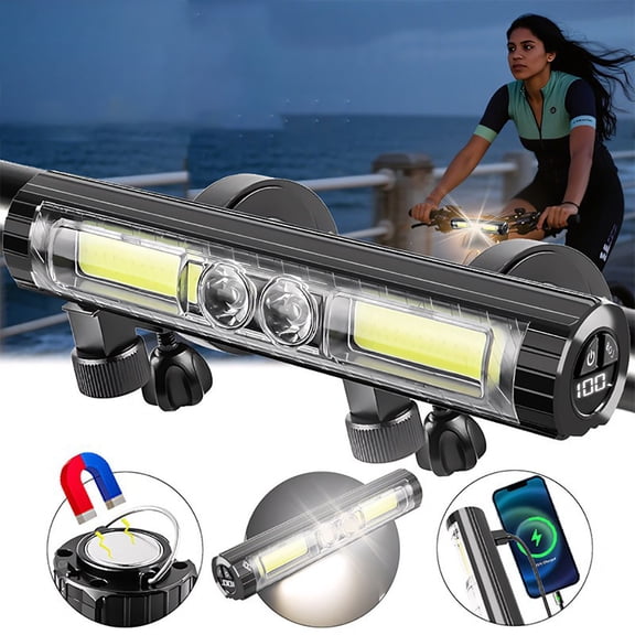 Shopmall USB Rechargeable Super Bright Bicycle Lights for Night Riding, Long-type Magnetic 4-Light Source Bike Light, Double-Press Switch With 8-Level Adjustment For Outdoor Cycling Headlight