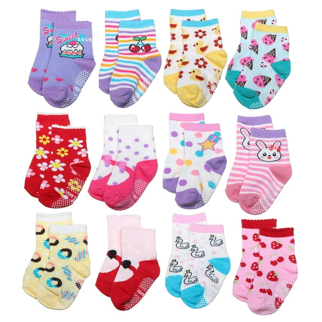 ShoppeWatch 12 Pairs Baby Toddler Socks with Grips AntiSlip NonSkid