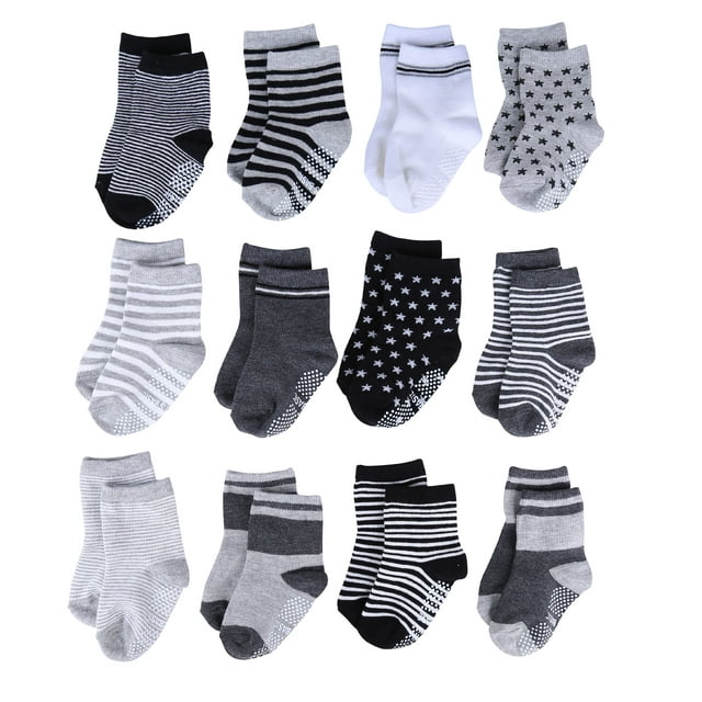 ShoppeWatch 12 Pairs Baby Toddler Socks with Grips AntiSlip NonSkid Grippers Boys Crew Socks