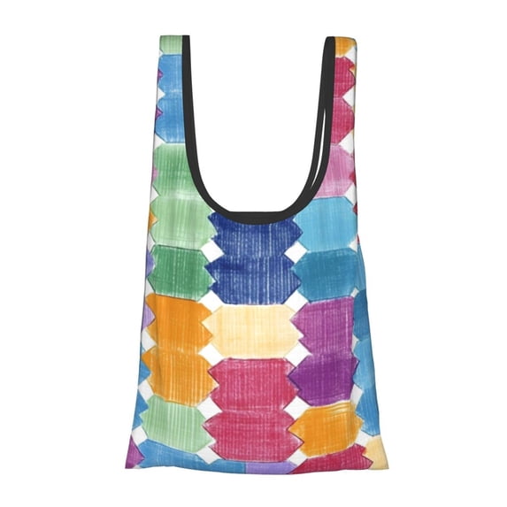 Shopping Bag 17.5×4.5×15in Crack Resistant Waterproof Super Large Capacity Reusable Extended Handle Can Be Carried Or One Shoulder Aliceblue Colorful Houndstooth Hand-Drawn Sketch_1