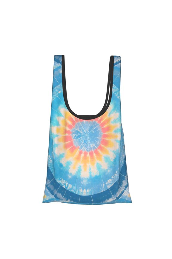 Shopping Bag 17.54.515in Crack Resistant Waterproof Super Large Capacity Reusable Extended Handle Can Be Carried Or One Shoulder Aliceblue Tie-Dye Background Rainbow Colors