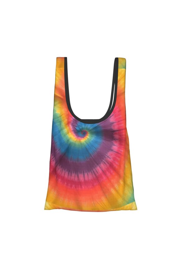 Shopping Bag 17.54.515in Crack Resistant Waterproof Super Large Capacity Reusable Extended Handle Can Be Carried Or One Shoulder Darkmagenta Tie-Dye Background Rainbow Colors