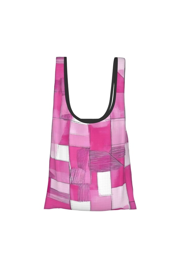 Shopping Bag 17.54.515in Crack Resistant Waterproof Super Large Capacity Reusable Extended Handle Can Be Carried Or One Shoulder Pink Abstract Houndstooth Hand-Drawn Sketch_2