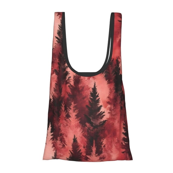 Shopping Bag 17.5×4.5×15in Crack Resistant Waterproof Super Large Capacity Reusable Extended Handle Can Be Carried Or One Shoulder Realistic Forests Camouflage Pattern Conifer Maroon_4