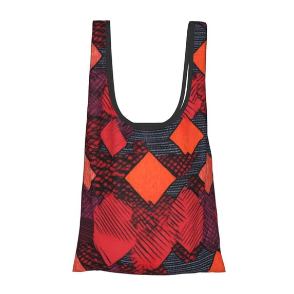 Shopping Bag 17.5×4.5×15in Crack Resistant Waterproof Super Large Capacity Reusable Extended Handle Can Be Carried Or One Shoulder Red Colorful Houndstooth Hand-Drawn Sketch_2