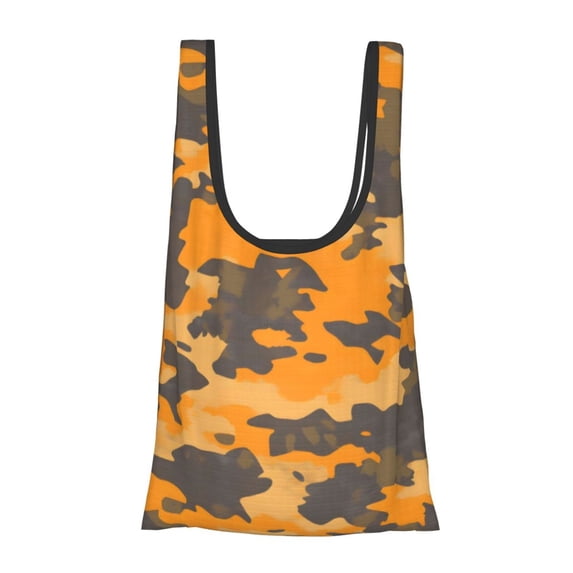 Shopping Bag 17.5×4.5×15in Crack Resistant Waterproof Super Large Capacity Reusable Extended Handle Can Be Carried Or One Shoulder Texture Camo Army Orange_2