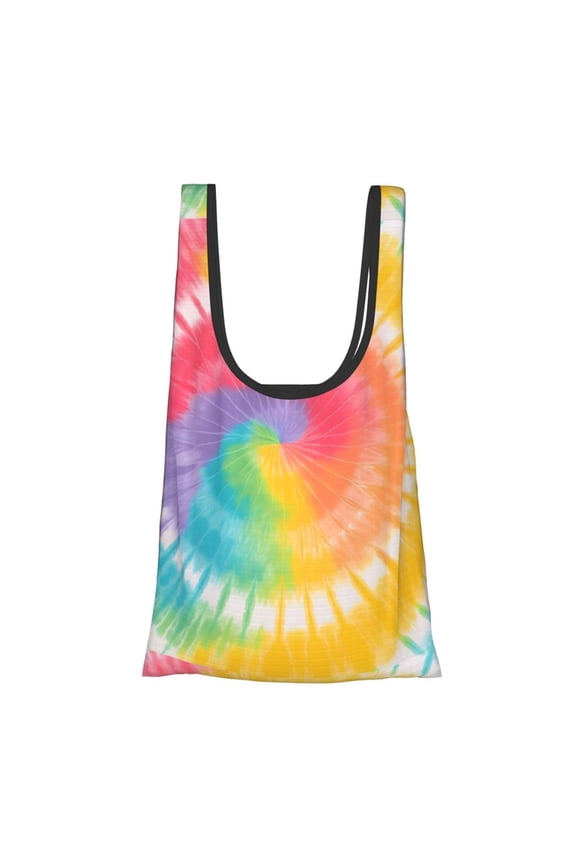 Shopping Bag 17.54.515in Crack Resistant Waterproof Super Large Capacity Reusable Extended Handle Can Be Carried Or One Shoulder Tie-Dye Pattern Rainbow Colors (2)