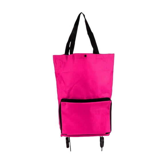 Shopping Bag With Wheels Portable Grocery Cart Foldable Tote Trolley Bags Large Capacity Shopping Cart For Laundry Grocery Shopping Baggage Picnic Cloth, Hot Pink One Size