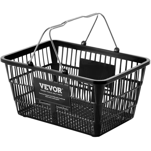 Shopping Basket Grocery Basket 12PCS 21L with Iron Handle & Stand Black