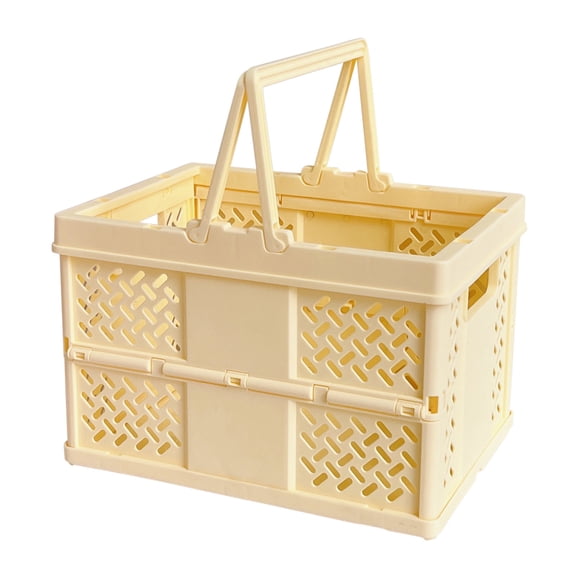 Shopping Basket,Milk Crate,Outdoor Picnic Basket,Collapsible Shopping Basket,Reusable Plastic Grocery Shopping Baskets, Small Foldable Storage Crates with Handles(Yellow)