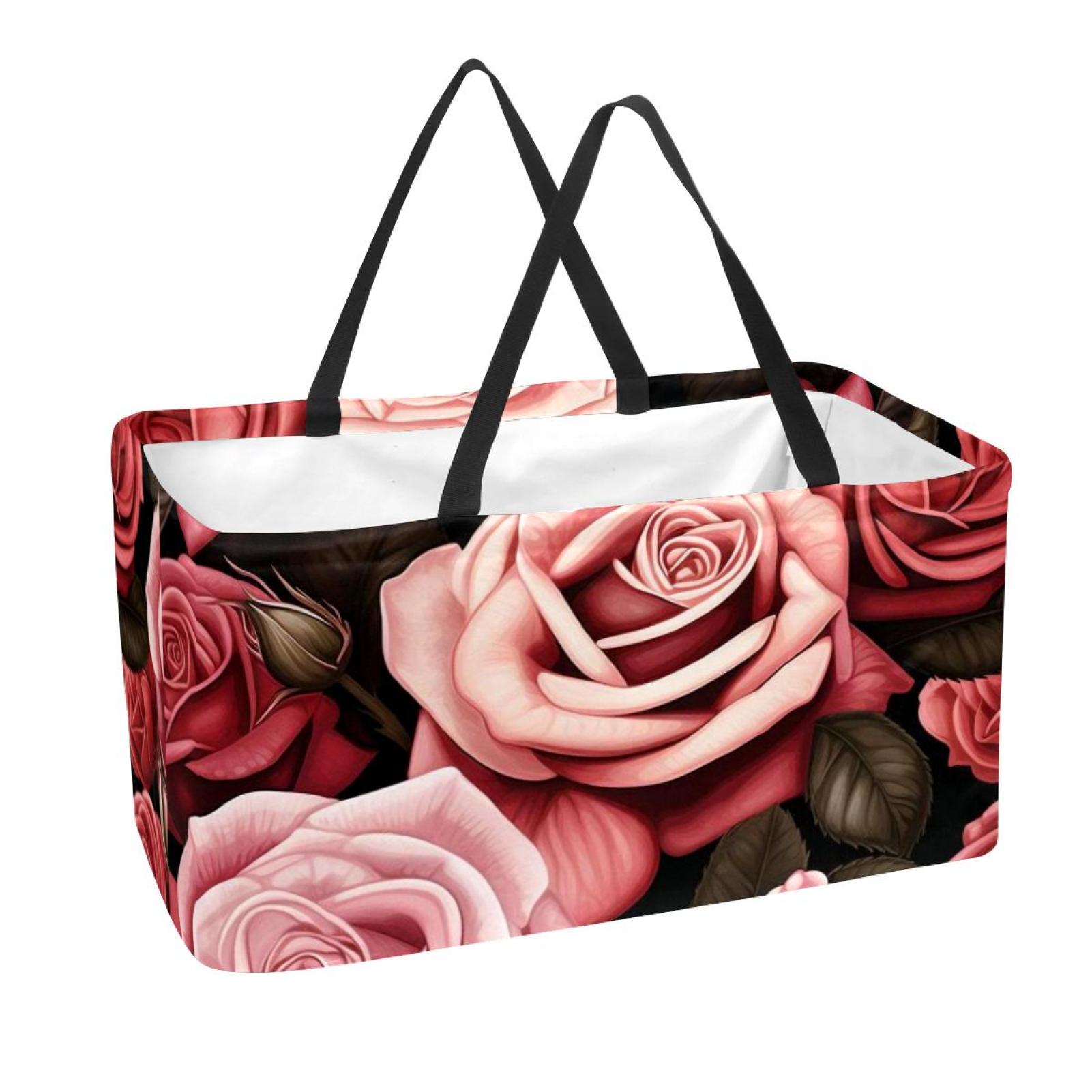 Shopping Basket Reusable Grocery Tote Bag Roses Storage Pouch with ...