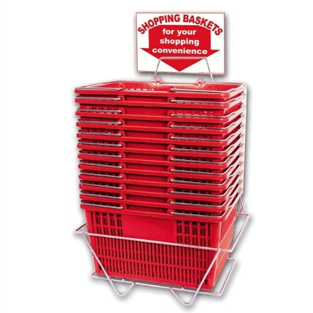 Shopping Basket Set of 12 Plastic with Sign and Stand (Metal Handles)