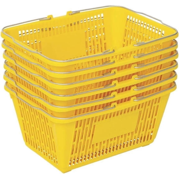 Shopping Basket (Set of 5) Durable Red Plastic with Metal Handles - Available in Black, Green, Blue, and Yellow (YELLOW)