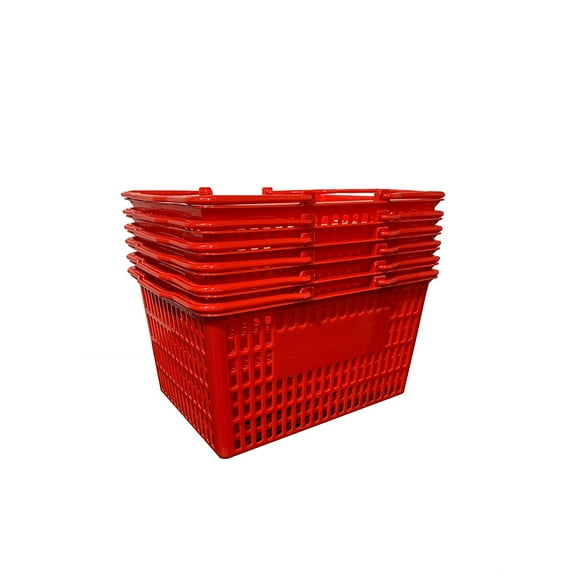 Shopping Basket (Set of 6) Durable Red Plastic with Easy Grip Plastic Handles