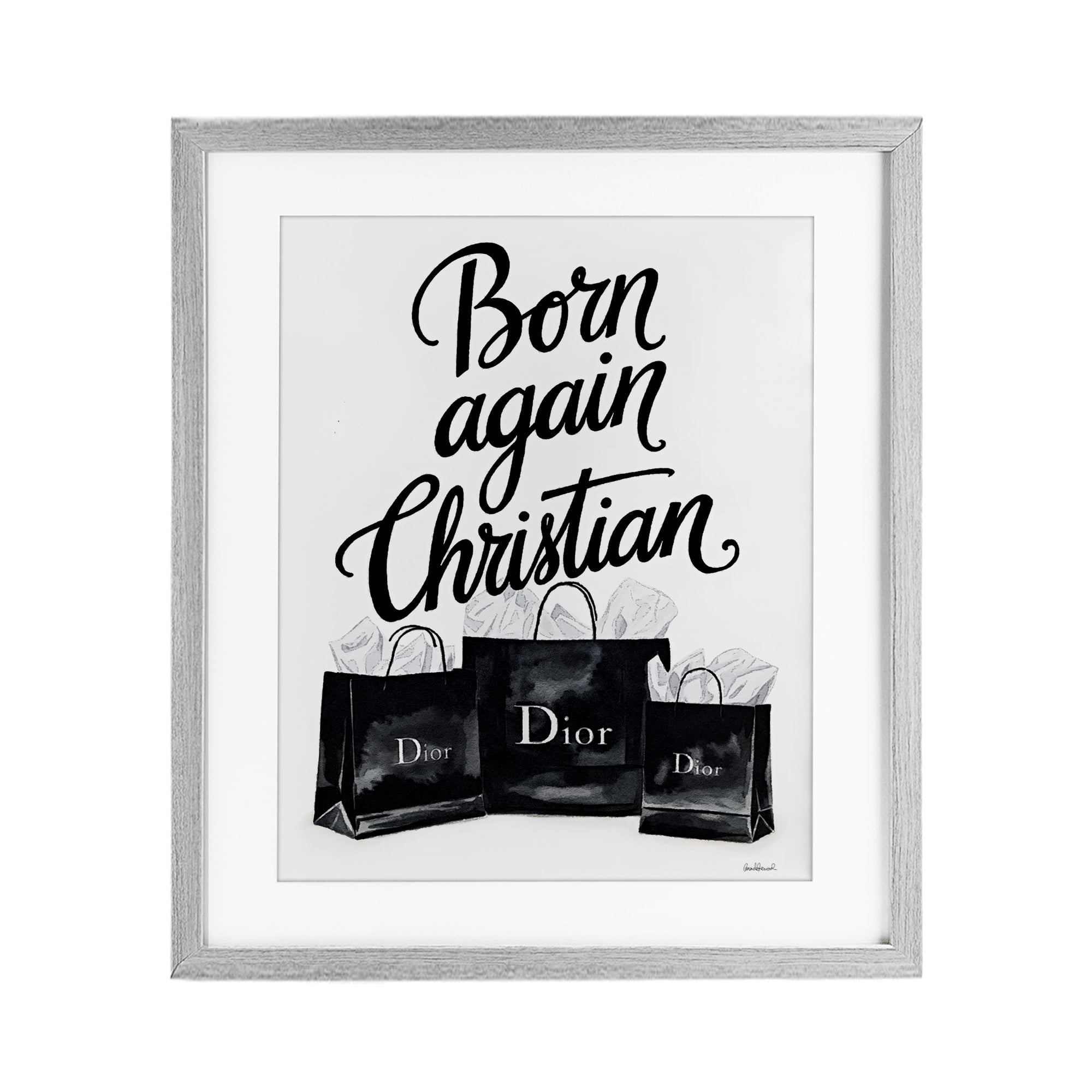 Shopping Born Again Christian Gray Framed Print Under Glass, design by Amanda Greenwood