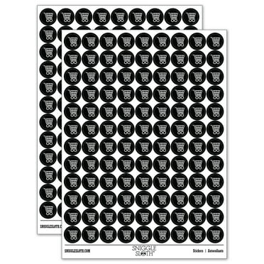 Shopping Cart 200+ Round Stickers - Black - Gloss Finish - 0.50" Size