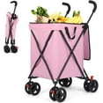 thumbnail image 1 of Shopping Cart, Collapsible Folding Utility Wagons Carts Heavy Duty, Large Capacity 120lbs, Minimalist, with All-Terrain Big Wheels for Outdoor Camping Shopping Sports Garden (Pink), 1 of 7