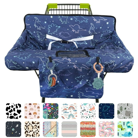 Shopping Cart Cover for Baby 2-in-1 High Chair Cover with Safety Harness Multifunctional Dark Blue Dinosaur Pattern Cart Covers for Babies Soft Padded Grocery Cart Cover for Baby Boy Girl