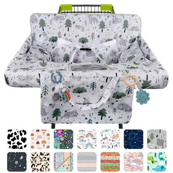 Shopping Cart Cover for Baby 2-in-1 High Chair Cover with Safety Harness Multifunctional Grey Pattern Cart Covers for Babies Soft Padded Grocery Cart Cover for Baby Boy Girl