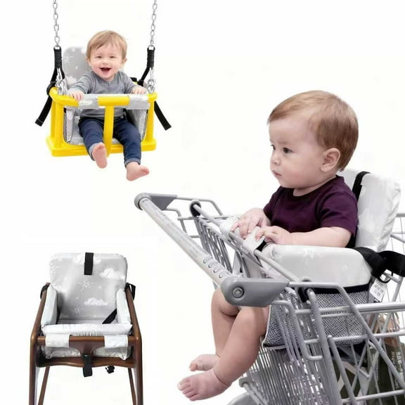 HOOETOON  Shopping Cart Cover High Chair Cover Baby 2 in 1 Machine Washable Cotton Padded Safety Harness  Toy Tether Toddler Infant Boy Girl ,Cloud GREY