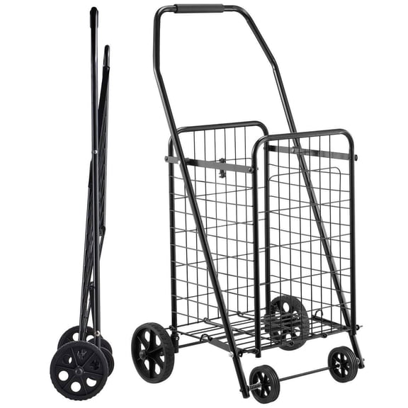 Shopping Cart, Folding Grocery Utility Cart with Swivel Wheels, 90 LBS Large Load Capacity, Heavy Duty Rolling Laundry Basket Butler for Laundry, Shopping, Camping, Grocery, Lug...